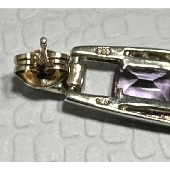 Vintage Sterling Silver and Amethyst Door Knocker Earrings Pierced Dangle Modern - Picture 6 of 6
